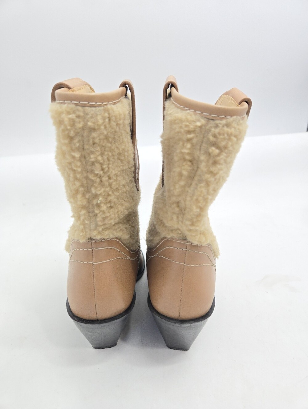 Free People Pitchfork Women's Tan Shearling Western Ankle Boots - Picture 5 of 13